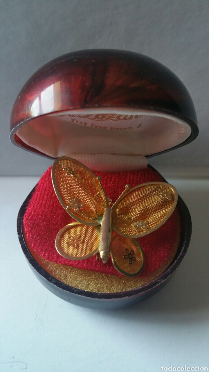 Vintage: Mariposa dorada en estuche. - Foto 1