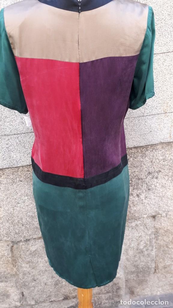 Vintage: VESTIDO CORTO DE SEDA ESTAMPADO CUADRANGULAR DE LOS A&Ntilde;OS 80 - Foto 3