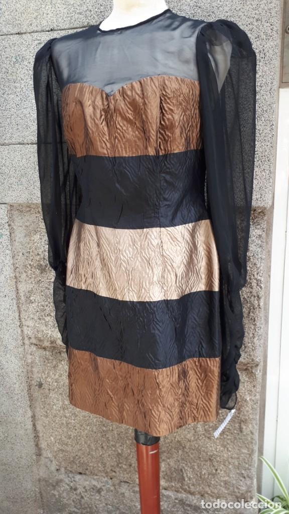Vintage: VESTIDO NEGRO Y TONOS MARRONES DE FINALES DE LOS 70 - Foto 1