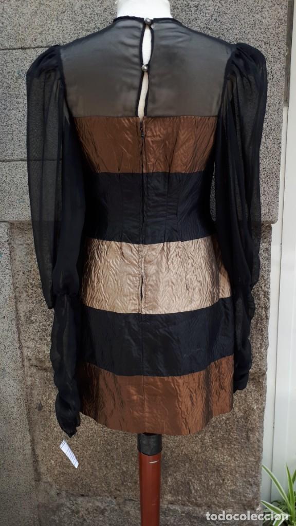 Vintage: VESTIDO NEGRO Y TONOS MARRONES DE FINALES DE LOS 70 - Foto 3