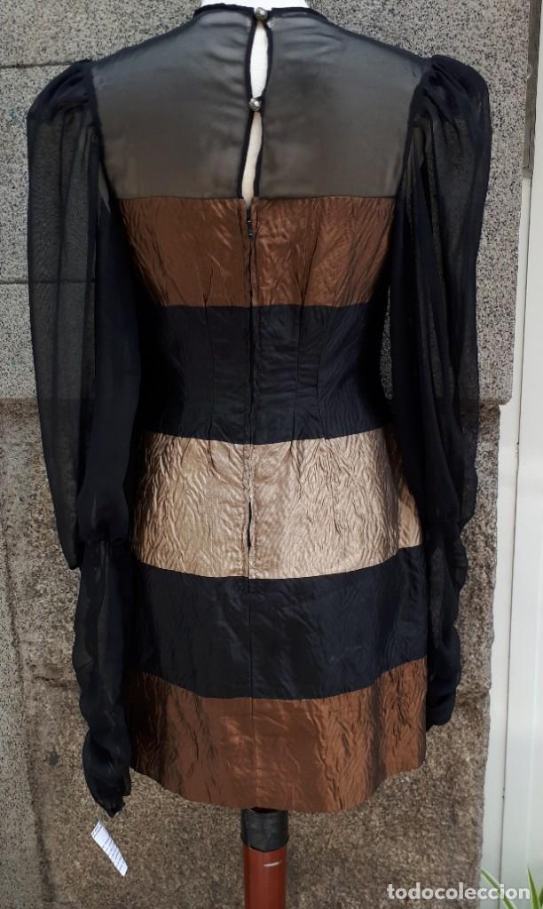 Vintage: VESTIDO NEGRO Y TONOS MARRONES DE FINALES DE LOS 70 - Foto 4