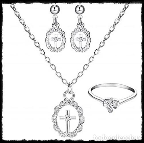 Vintage: CONJUNTO DE PENDIENTES, ANILLO Y COLLAR DE CRUCES. - Foto 1