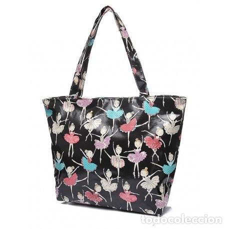 Vintage: Bolsa de asas negro estampado bailarinas - Foto 2