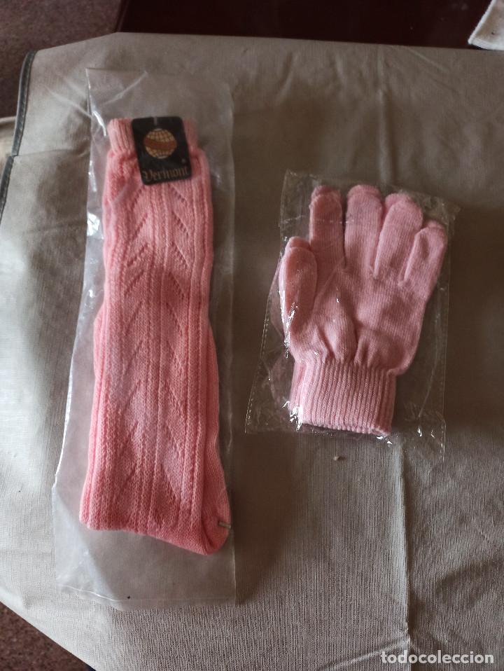 Vintage: CALCETINES VERMONT 100 % ALGODON Y GUANTES DE LANA EN ROSA 12 A&Ntilde;OS NUEVOS SIN USO A&Ntilde;OS 70