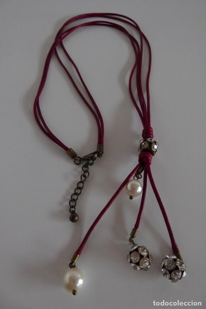 Vintage: CORD&Oacute;N GRANATE LARGO CON PERLAS Y PIEDRAS - Foto 1