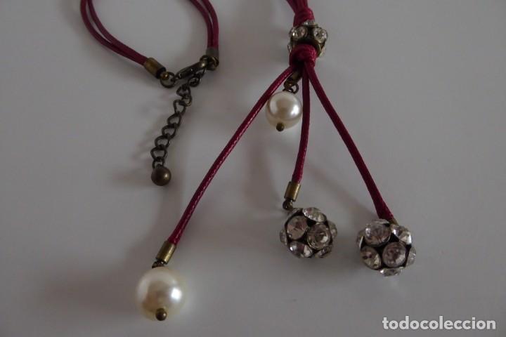 Vintage: CORD&Oacute;N GRANATE LARGO CON PERLAS Y PIEDRAS - Foto 2