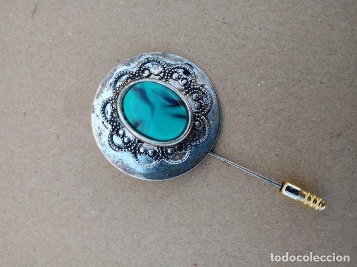 Vintage: Broche vintatge plateado con simil turquesa - Foto 1