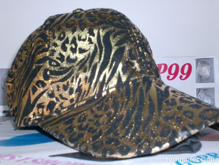 Vintage: GORRA FASHION DISE&Ntilde;O LEOPARDO ORO 6 PANELES 100% ACRILICA REGULABLE ATRAS..BONITA