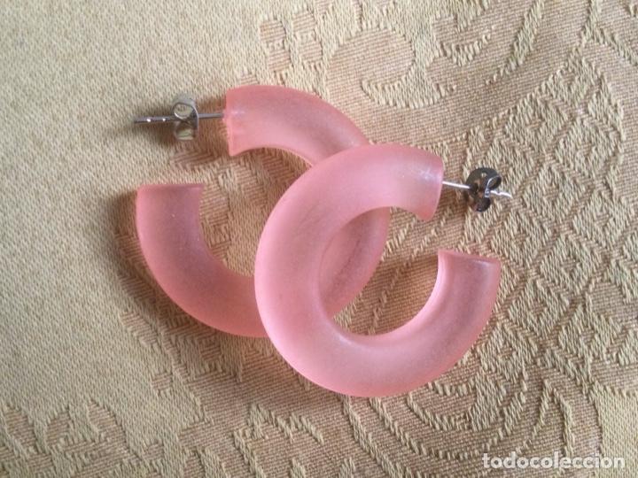 Vintage: PENDIENTES ARO, METACRILATO ROSA A&Ntilde;O 80 - Foto 1