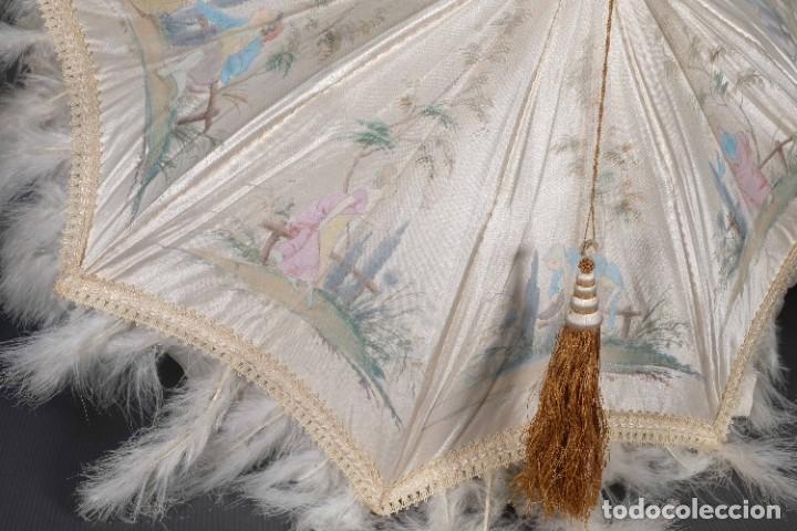 Vintage: Parasol en seda pintada con plumas - Foto 5