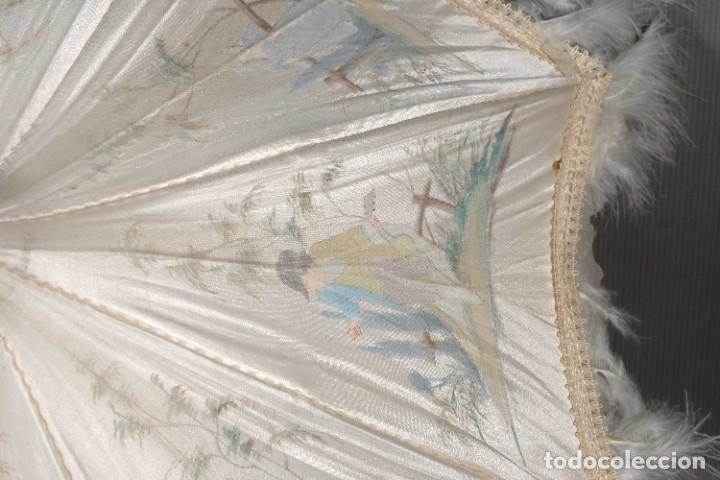 Vintage: Parasol en seda pintada con plumas - Foto 7