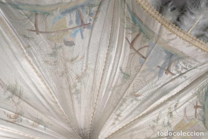 Vintage: Parasol en seda pintada con plumas - Foto 8