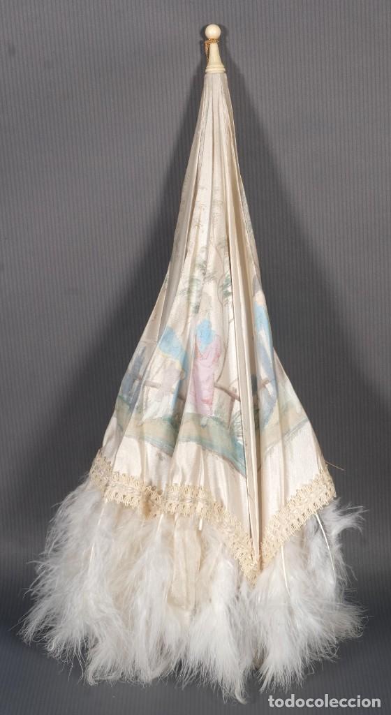 Vintage: Parasol en seda pintada con plumas - Foto 9