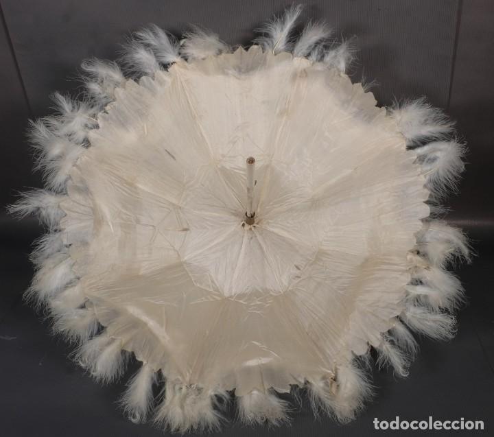 Vintage: Parasol en seda pintada con plumas - Foto 10
