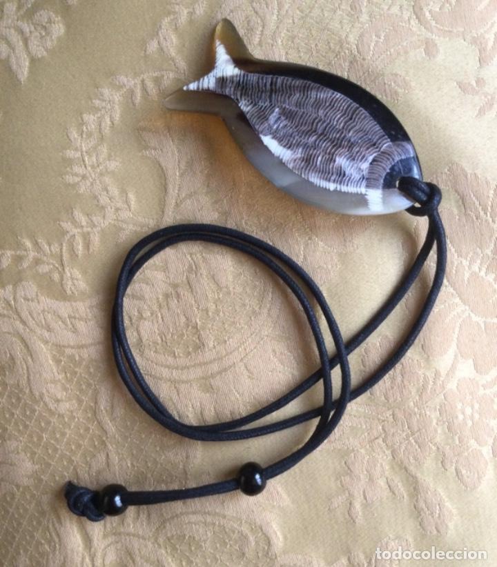 Vintage: COLLAR ETNICO DE CUERO CON PEZ DE ASTA - Foto 6