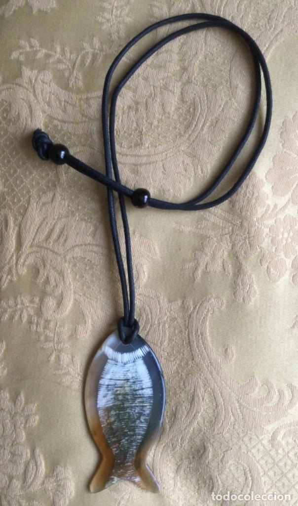 Vintage: COLLAR ETNICO DE CUERO CON PEZ DE ASTA - Foto 8