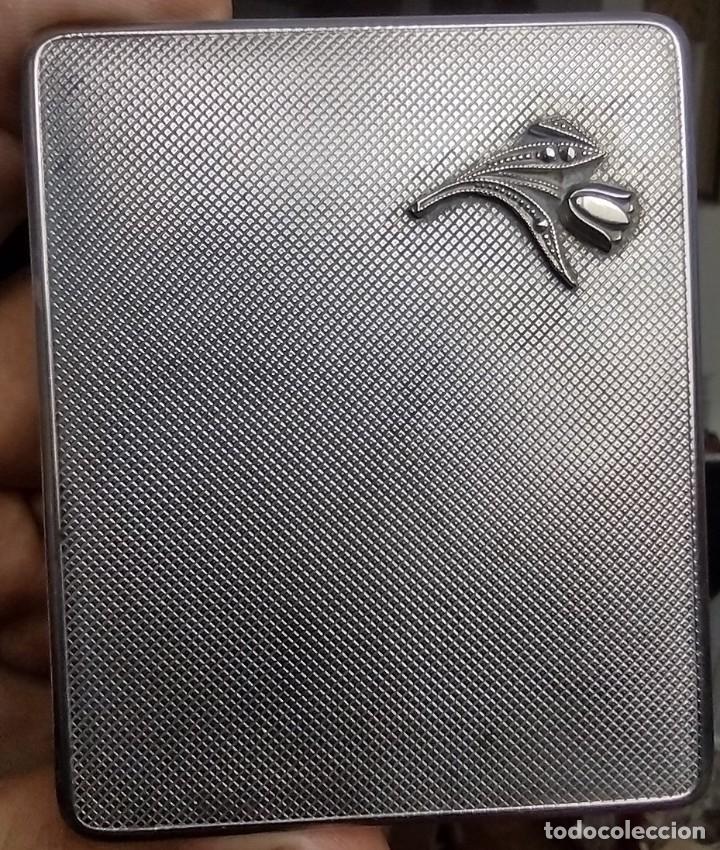 Vintage: Preciosa polvera/espejo portable Alpaca - Foto 4