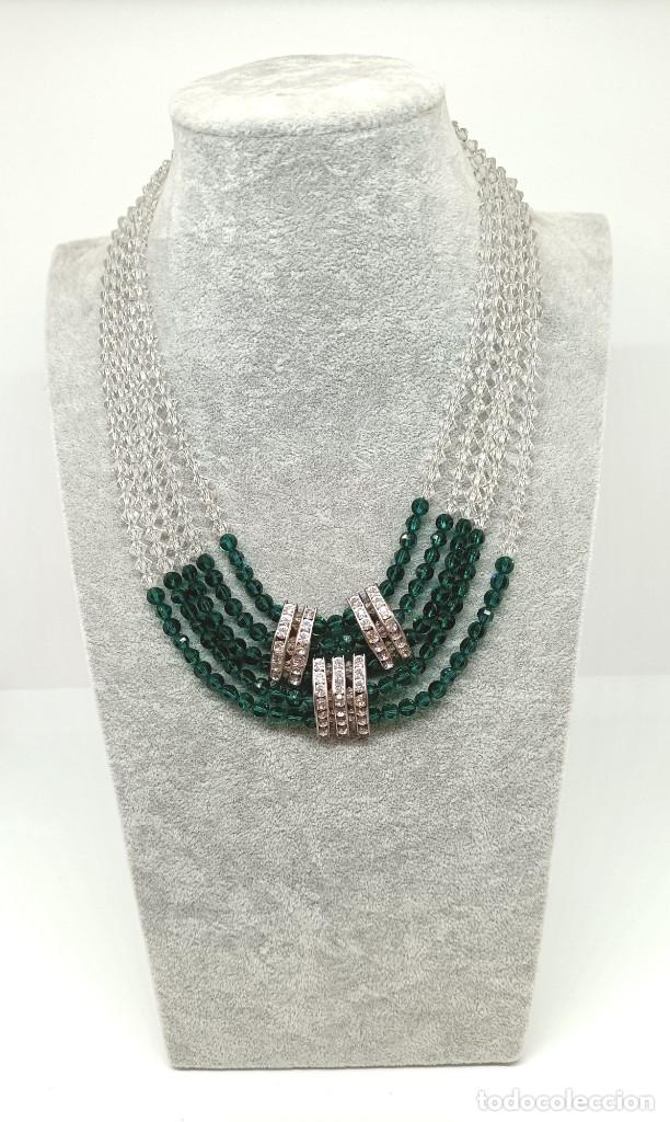 Vintage: Collar de cuentas de cristal verde y blanco. - Foto 1