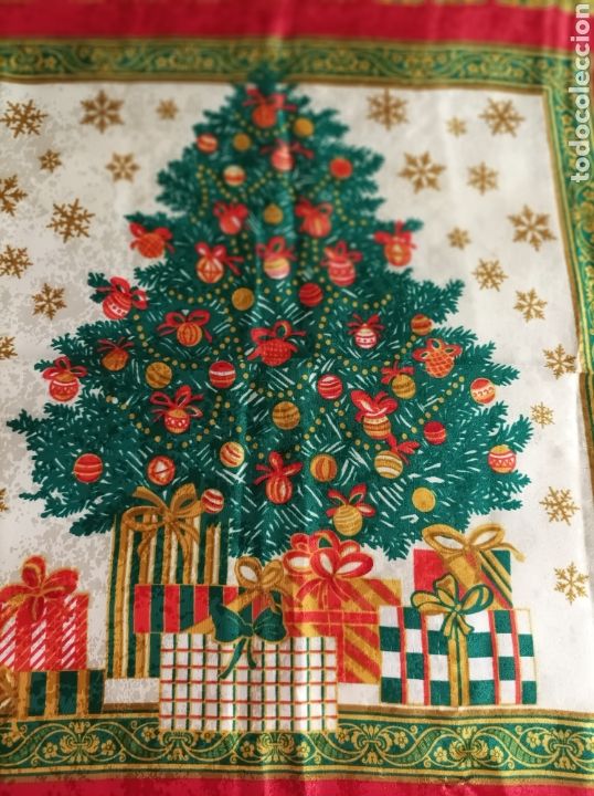 Vintage: PA&Ntilde;UELO DE SEDA CON MOTIVOS NAVIDE&Ntilde;OS - Foto 6