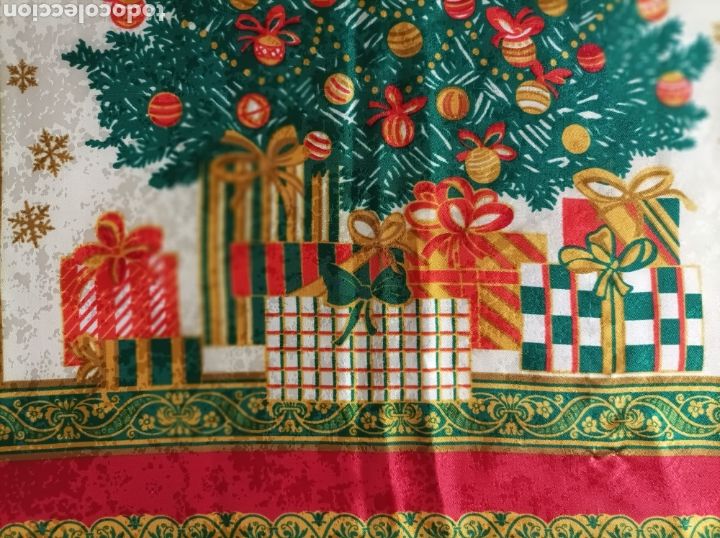 Vintage: PA&Ntilde;UELO DE SEDA CON MOTIVOS NAVIDE&Ntilde;OS - Foto 8