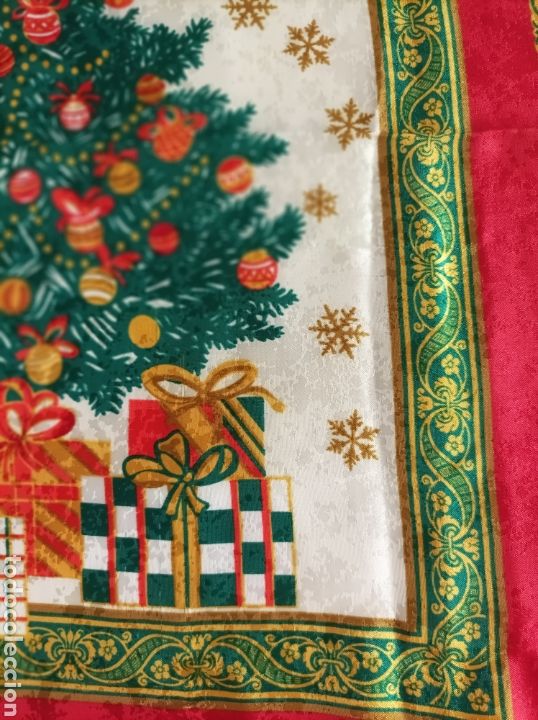 Vintage: PA&Ntilde;UELO DE SEDA CON MOTIVOS NAVIDE&Ntilde;OS - Foto 9