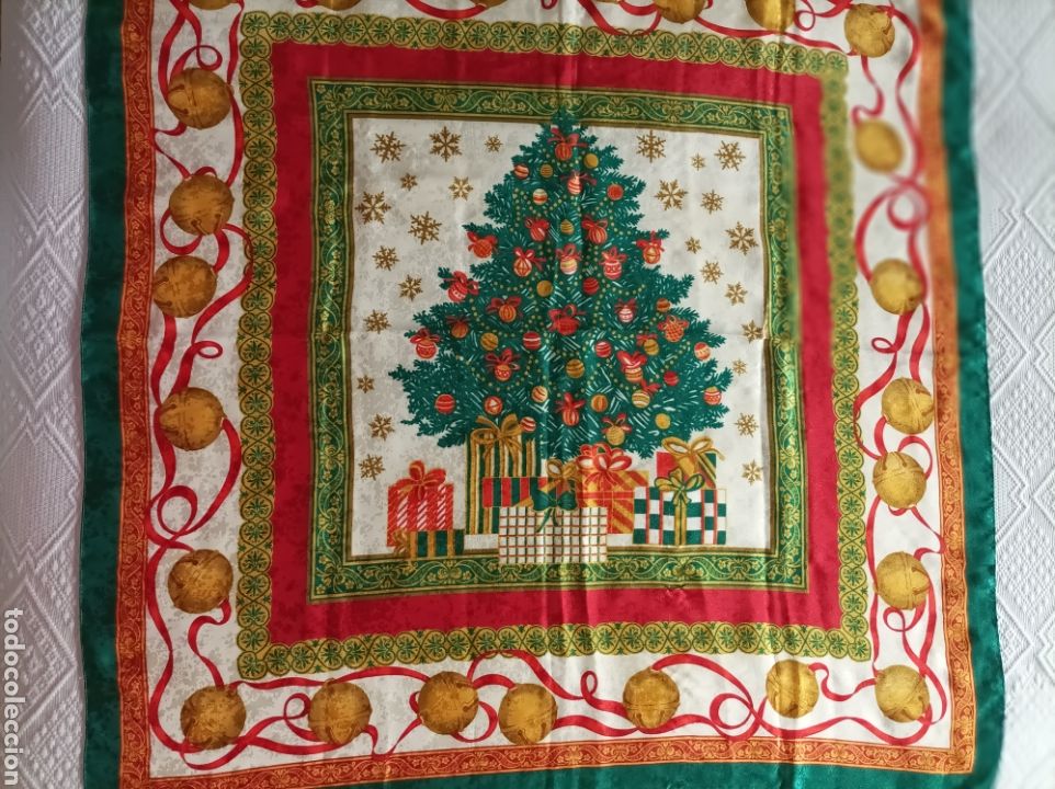 Vintage: PA&Ntilde;UELO DE SEDA CON MOTIVOS NAVIDE&Ntilde;OS - Foto 14