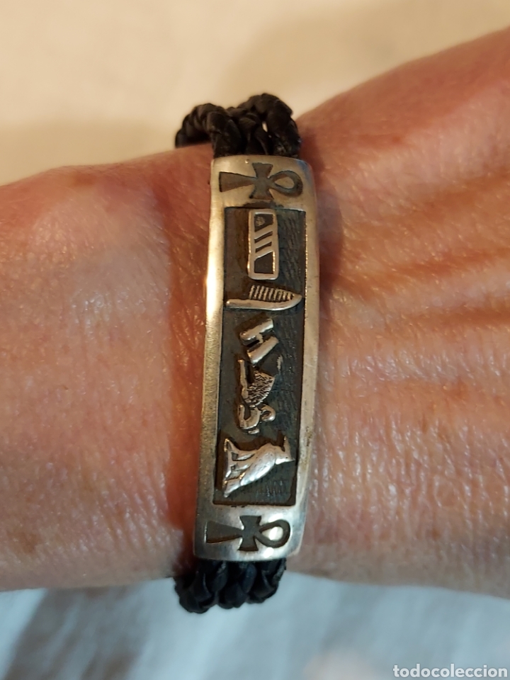 Vintage: PULSERA DE PLATA Y TIRAS NEGRAS - Foto 2