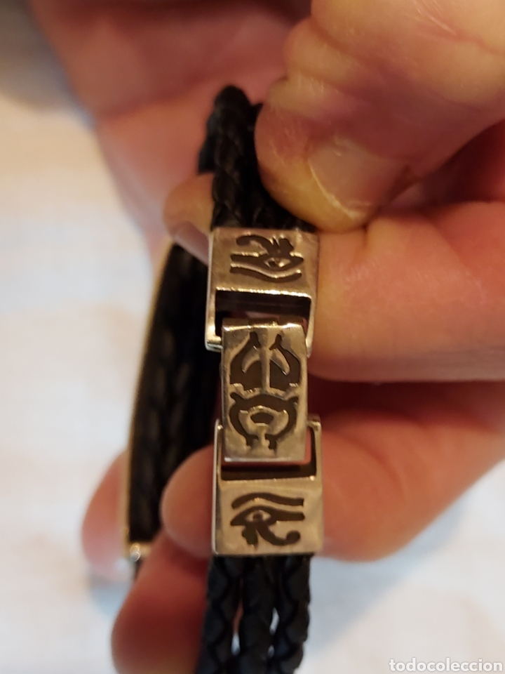 Vintage: PULSERA DE PLATA Y TIRAS NEGRAS - Foto 4