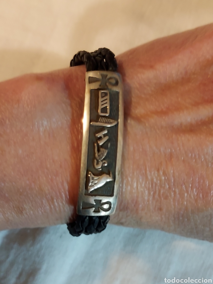 Vintage: PULSERA DE PLATA Y TIRAS NEGRAS - Foto 1