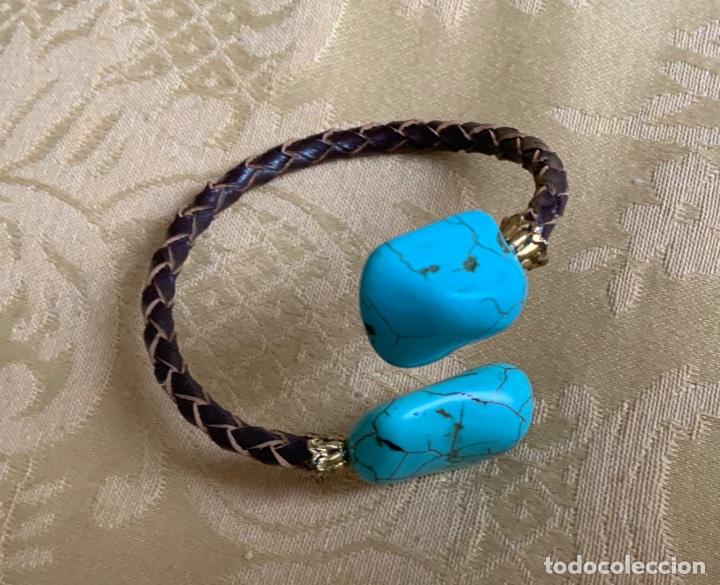 Vintage: PULSERA CUERO Y TURQUESAS - Foto 1