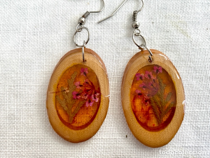 Vintage: Pendientes vintage madera y flores secas - Foto 2