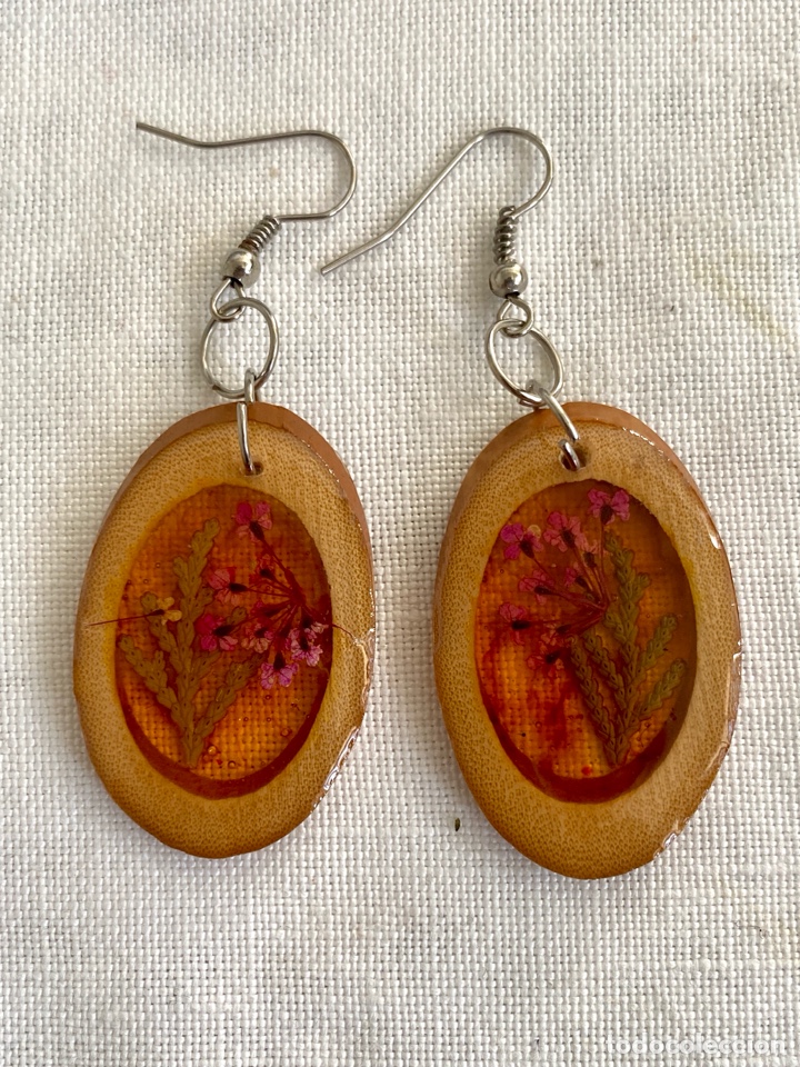 Vintage: Pendientes vintage madera y flores secas - Foto 3