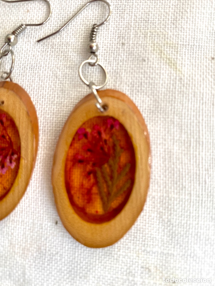 Vintage: Pendientes vintage madera y flores secas - Foto 4