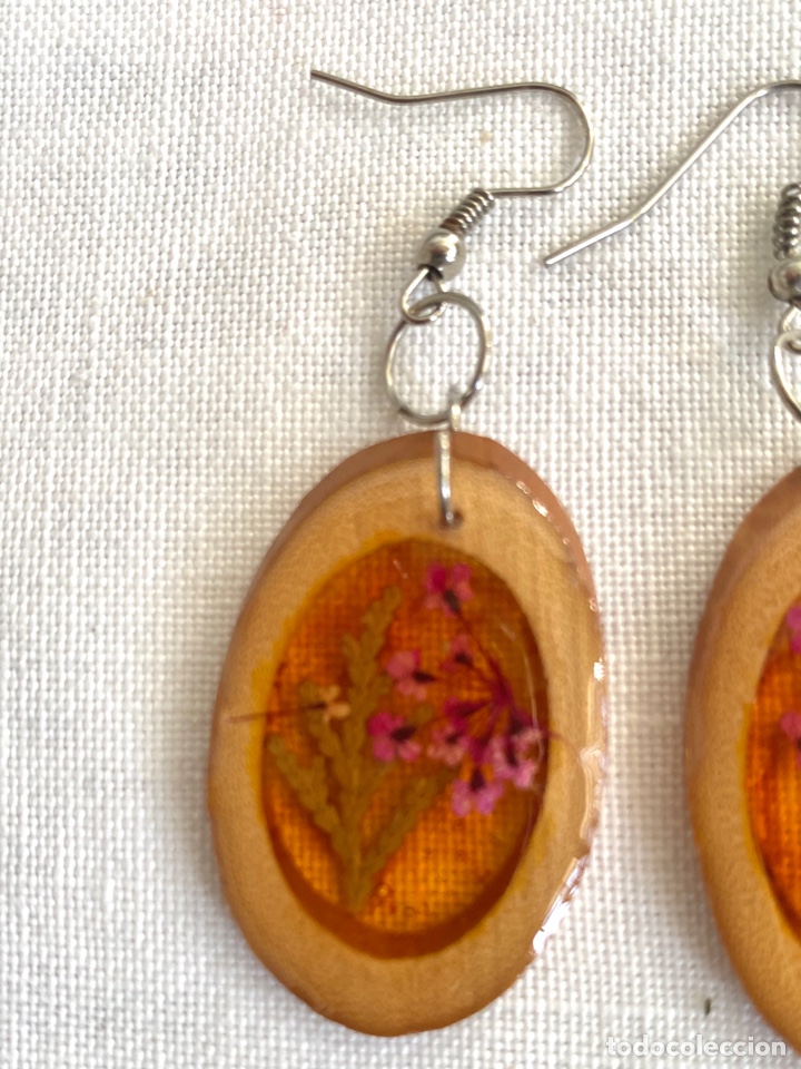 Vintage: Pendientes vintage madera y flores secas - Foto 5