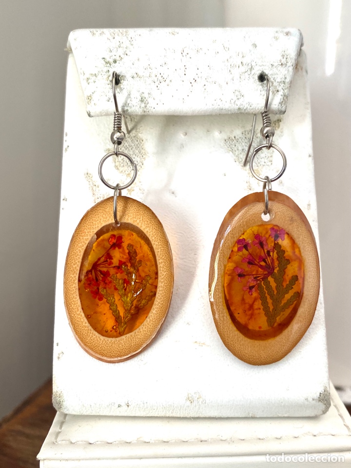 Vintage: Pendientes vintage madera y flores secas - Foto 1