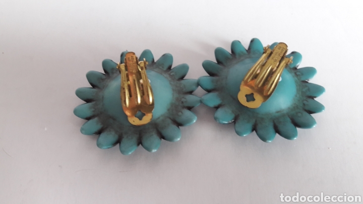 Vintage: Pendientes de los 80. Margaritas turquesa - Foto 2