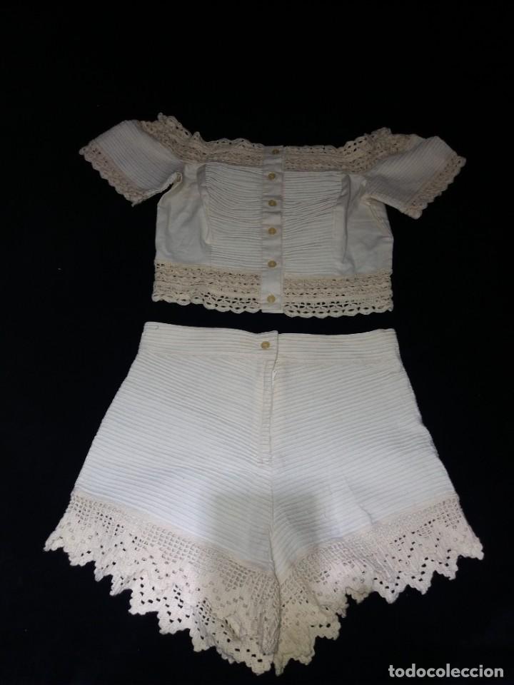 Vintage: Conjunto pantal&oacute;n corto y corpi&ntilde;o, con ganchillo material algod&oacute;n - Foto 4