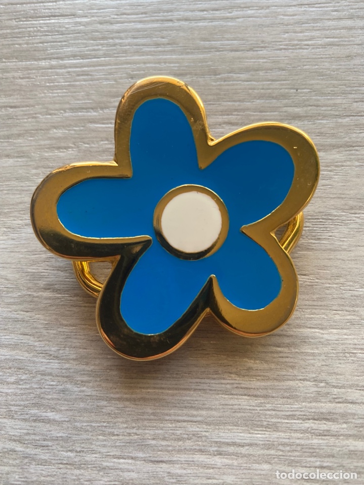 Vintage: HEBILLA CINTUR&Oacute;N MET&Aacute;LICA FLOR AZUL - Foto 1