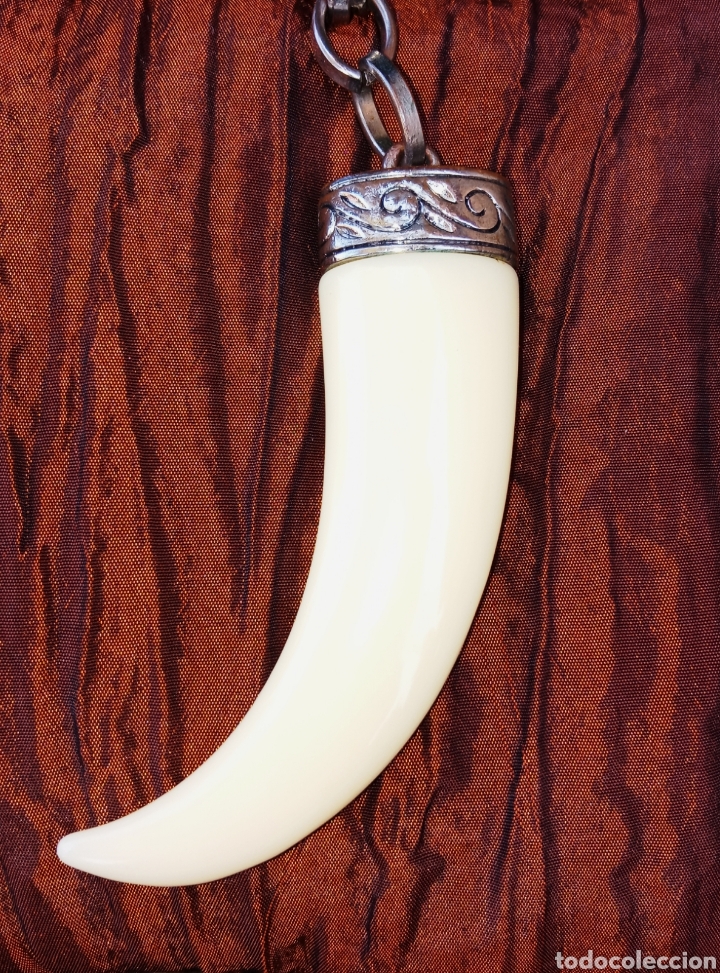 Vintage: COLLAR CON CUERNO - CADENA PLATEADA - VINTAGE - - Foto 3
