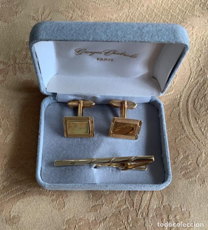 Vintage: GEMELOS Y ALFILER DE CORBATA GEORGES CHABROLLE, PARIS - Foto 1