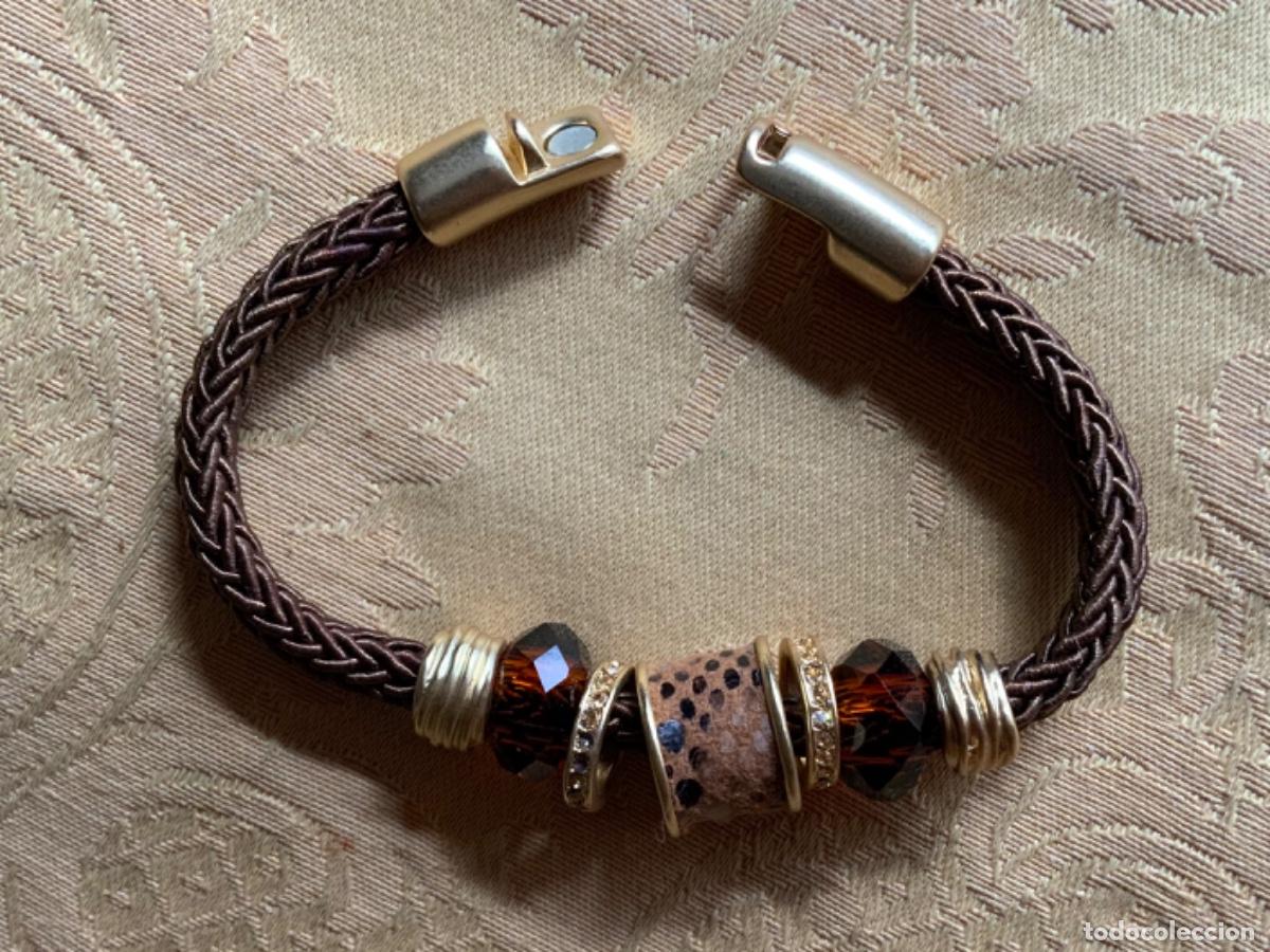 Vintage: PULSERA CORD&Oacute;N Y CRISTALES MARRONES - Foto 1