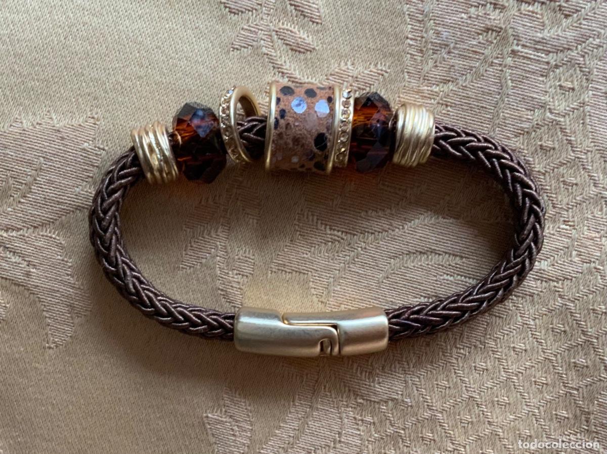 Vintage: PULSERA CORD&Oacute;N Y CRISTALES MARRONES - Foto 2