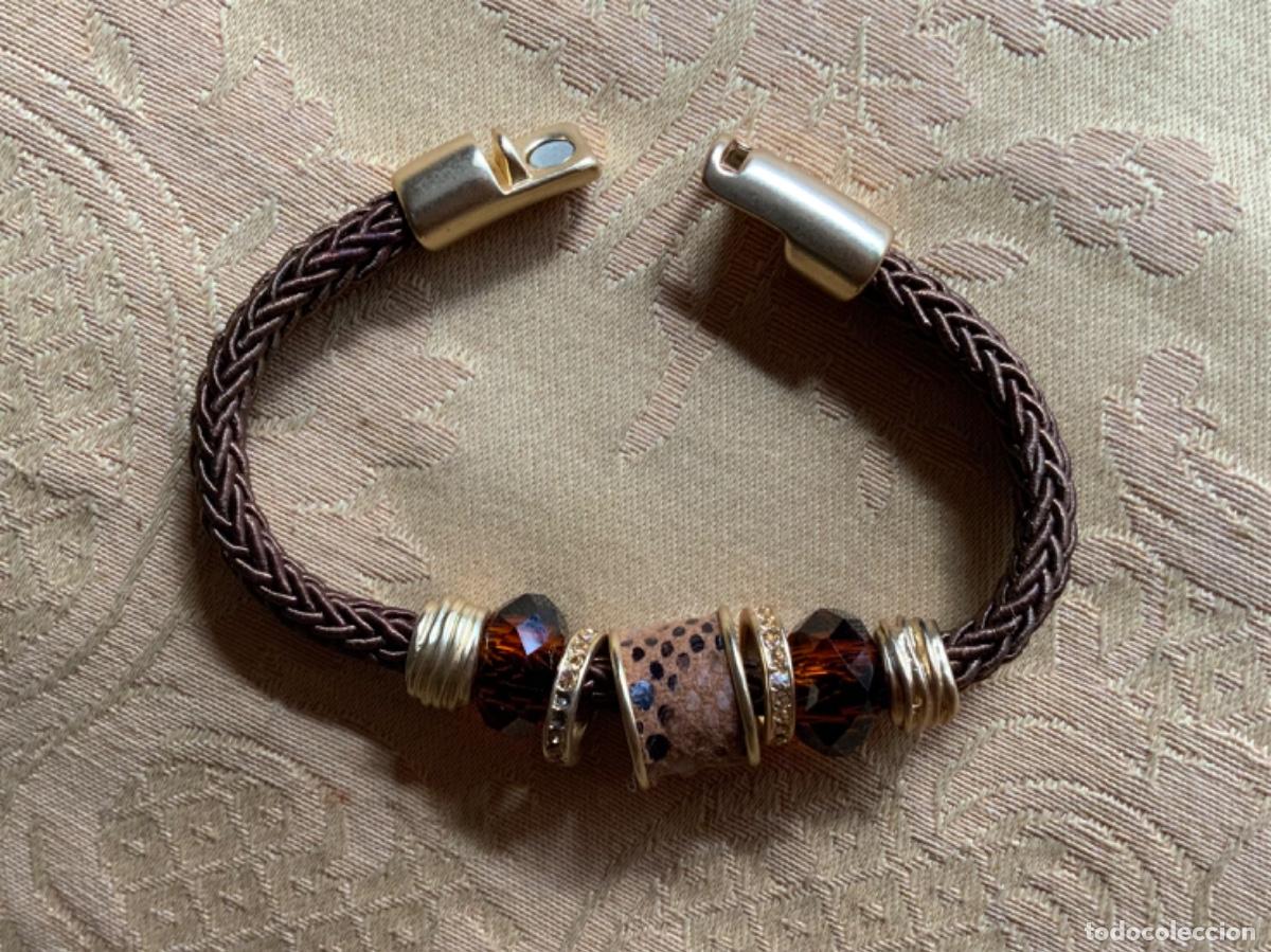 Vintage: PULSERA CORD&Oacute;N Y CRISTALES MARRONES - Foto 4
