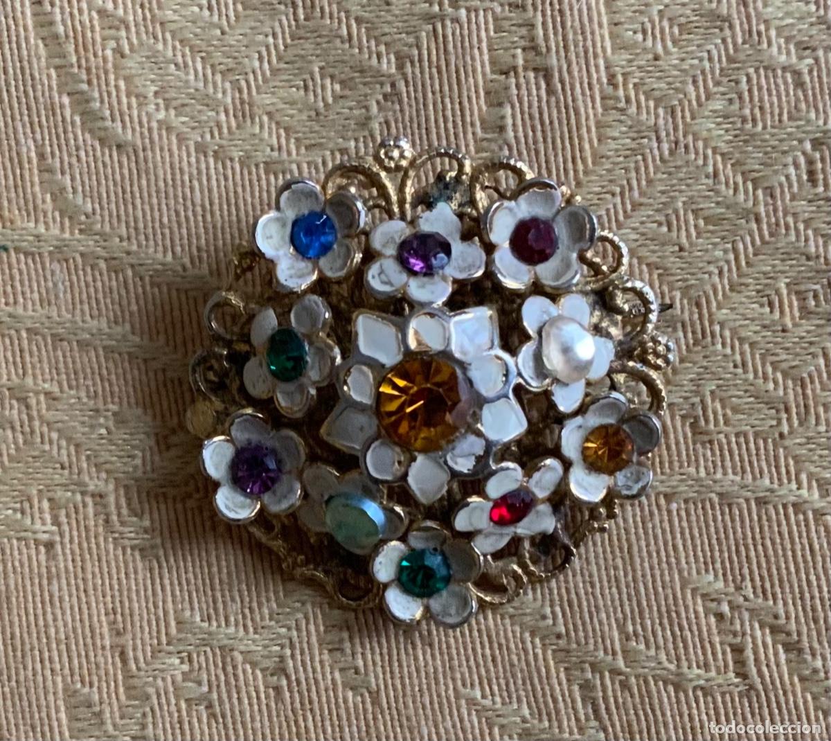 Vintage: ANTIGUO BROCHE FLORES CON PIEDRAS - Foto 1