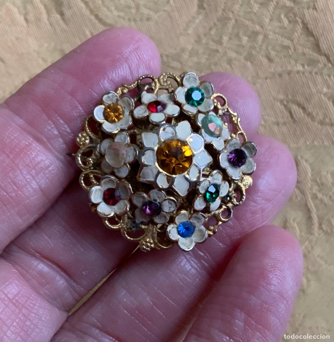 Vintage: ANTIGUO BROCHE FLORES CON PIEDRAS - Foto 2