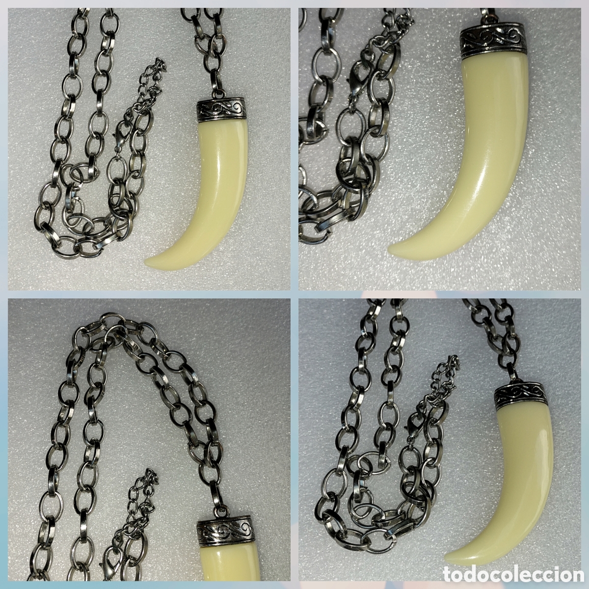 Vintage: COLLAR CON CUERNO - CADENA PLATEADA - VINTAGE - - Foto 7