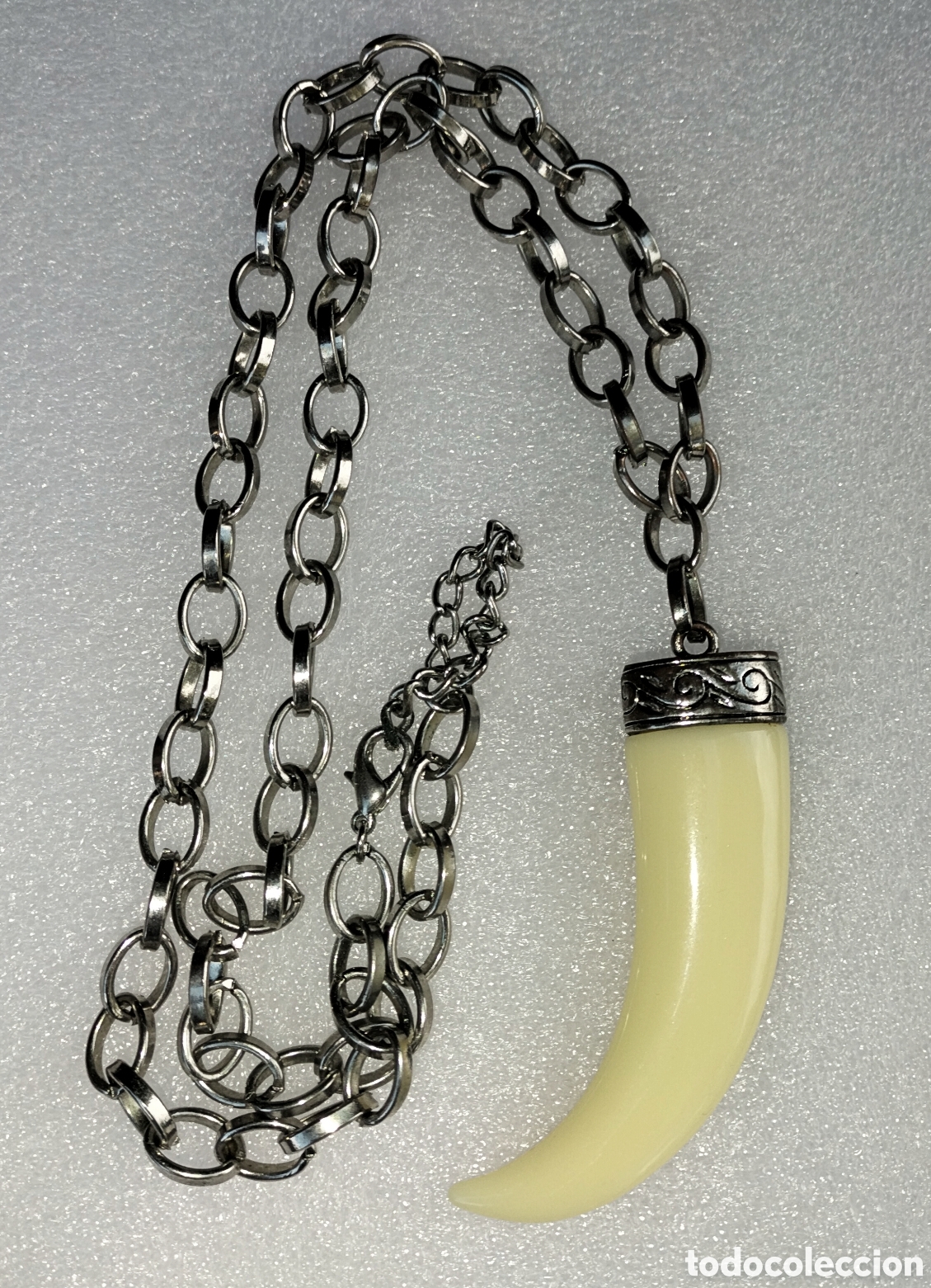 Vintage: COLLAR CON CUERNO - CADENA PLATEADA - VINTAGE - - Foto 9