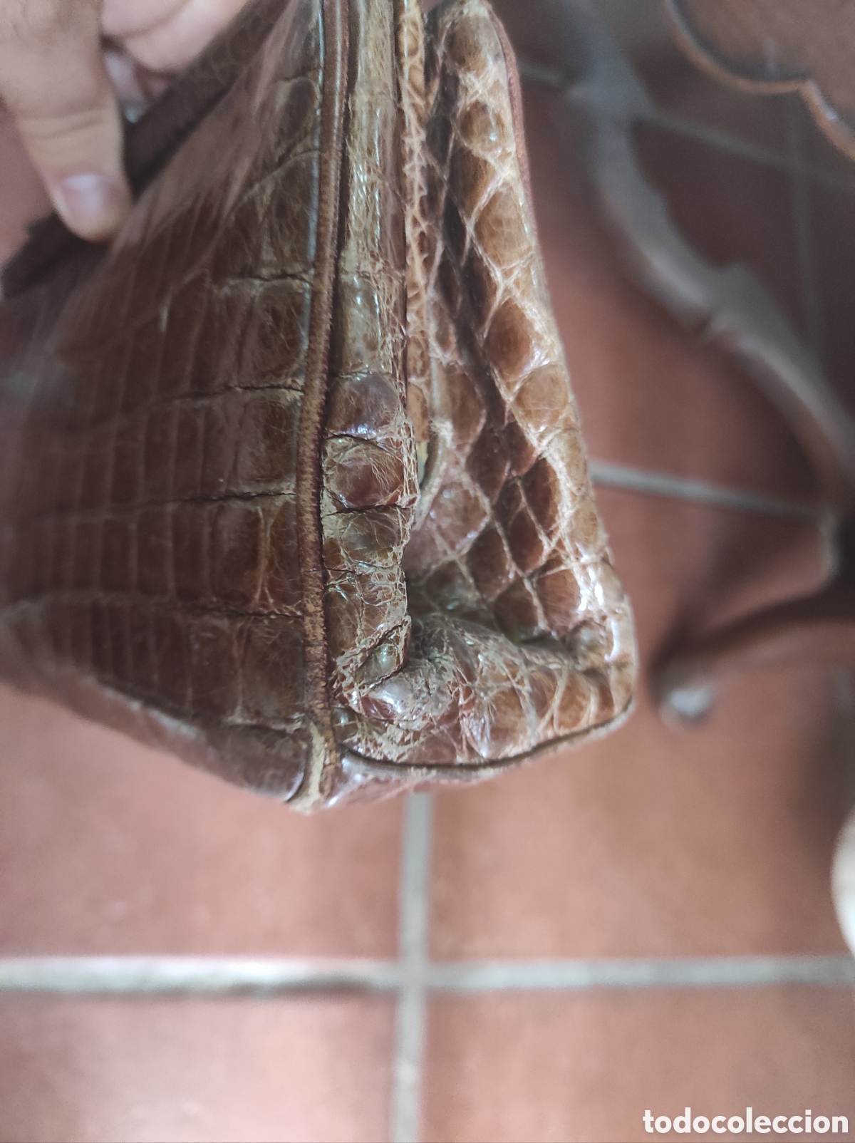 Vintage: Antiguo Bolso de Piel de Cocodrilo - Foto 4