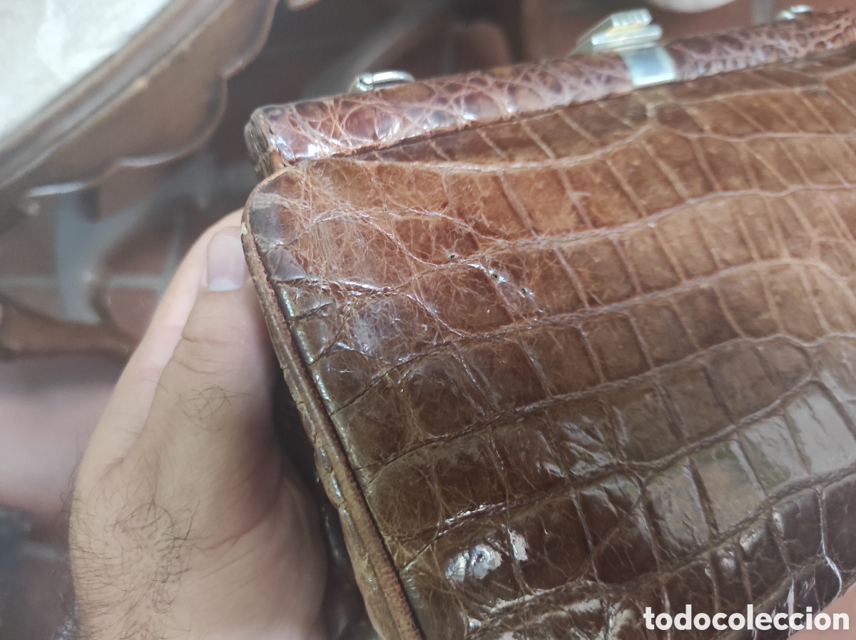 Vintage: Antiguo Bolso de Piel de Cocodrilo - Foto 6
