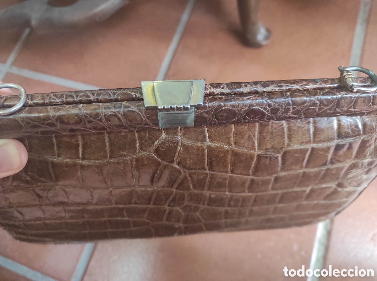 Vintage: Antiguo Bolso de Piel de Cocodrilo - Foto 8